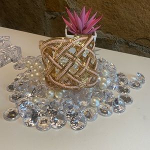 Gold Beaded Lattice Cuff Bracelet